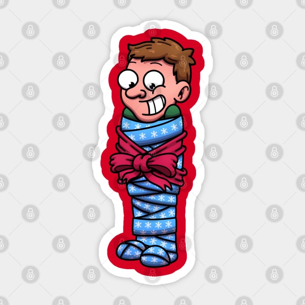 Man Wrapped Up As Christmas Present Sticker by TheMaskedTooner